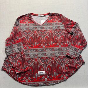 HBEYYTO Paisley V-Neck Long Sleeve Top Womens Sz 4XL Red